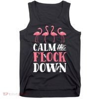 Flamingo Calm The Flock Down Funny Pink Bird Lovers Summer Tank Top thumb 0