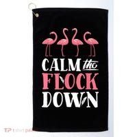 Flamingo Calm The Flock Down Funny Pink Bird Lovers Summer Golf Towel thumb 0