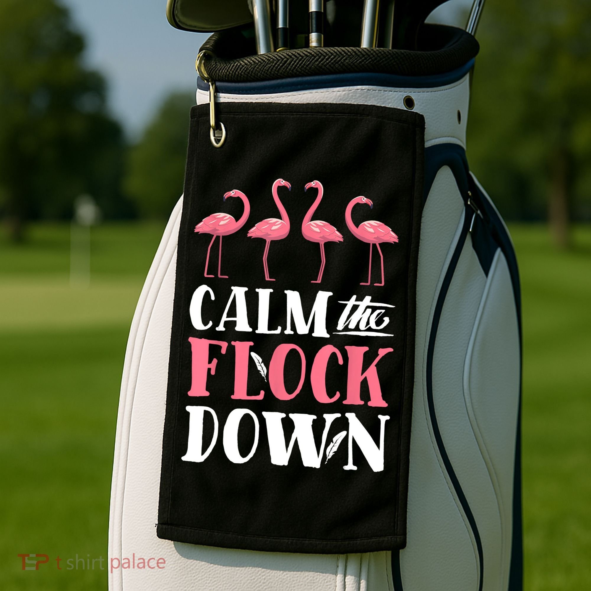 Flamingo Calm The Flock Down Funny Pink Bird Lovers Summer Golf Towel