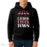Flamingo Calm The Flock Down Funny Pink Bird Lovers Summer Kids Hoodie thumb 4