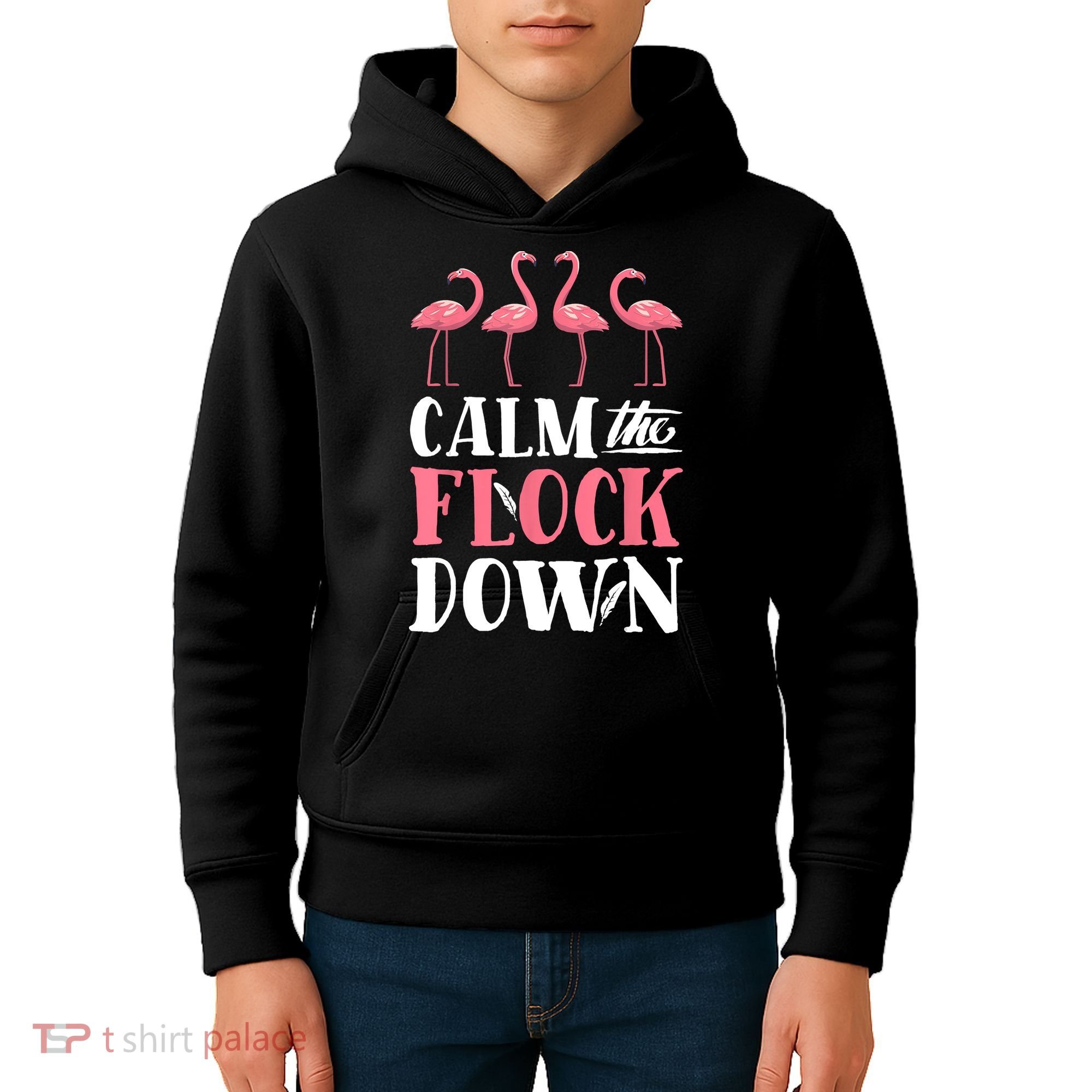 Flamingo Calm The Flock Down Funny Pink Bird Lovers Summer Kids Hoodie