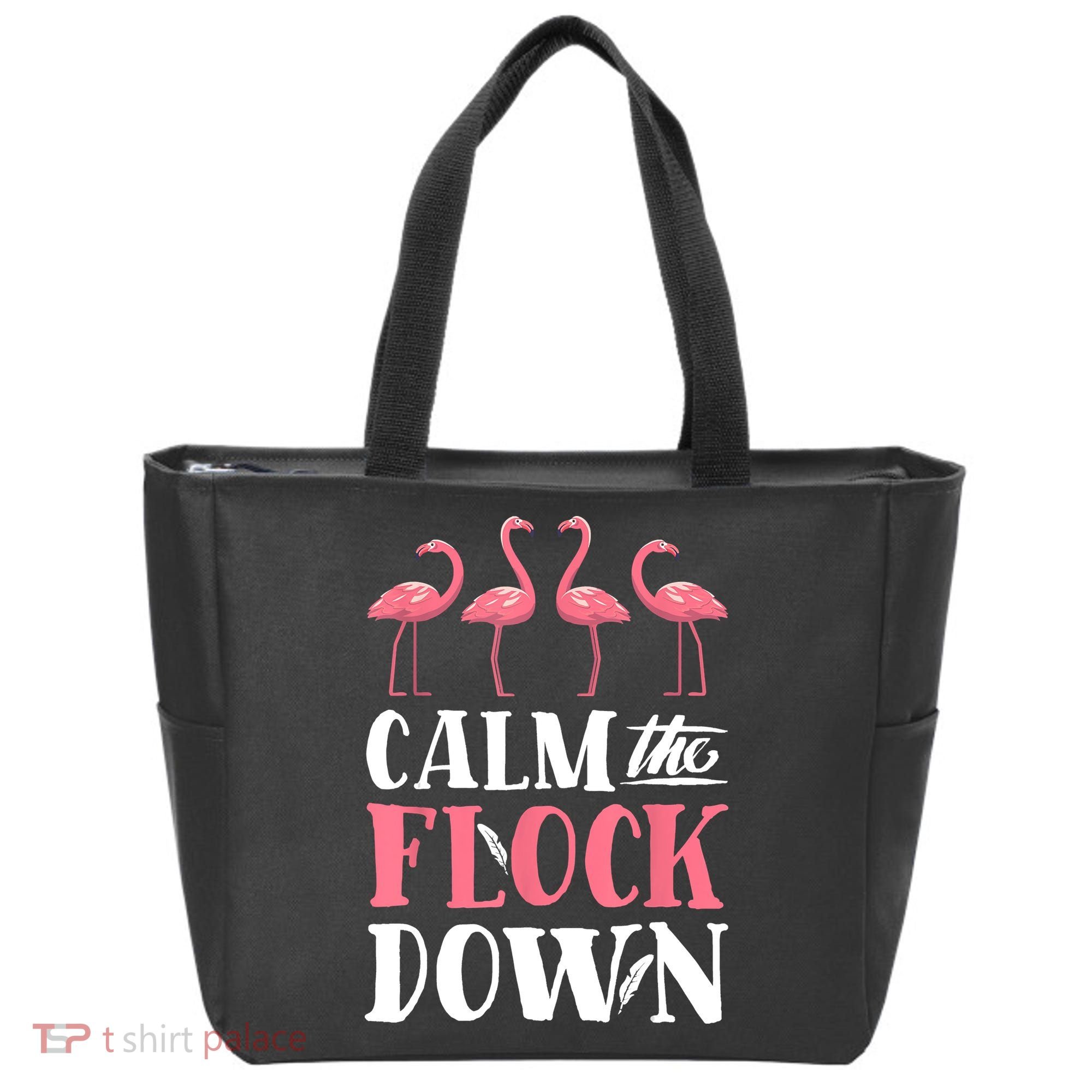 Flamingo Calm The Flock Down Funny Pink Bird Lovers Summer Tote Bag