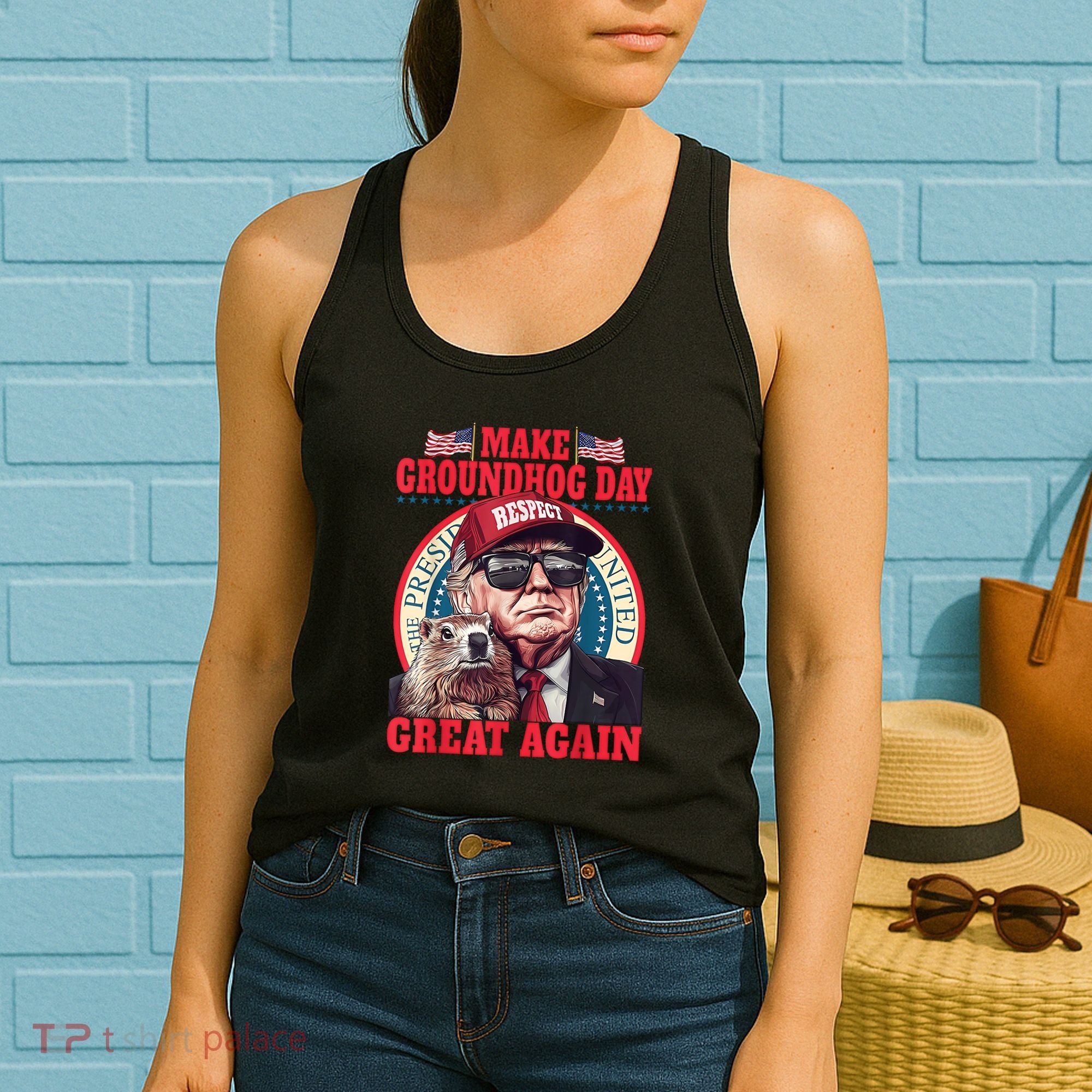 Funny Cool Trump Groundhog Make Groundhog Day Great Again Women's Tank Top