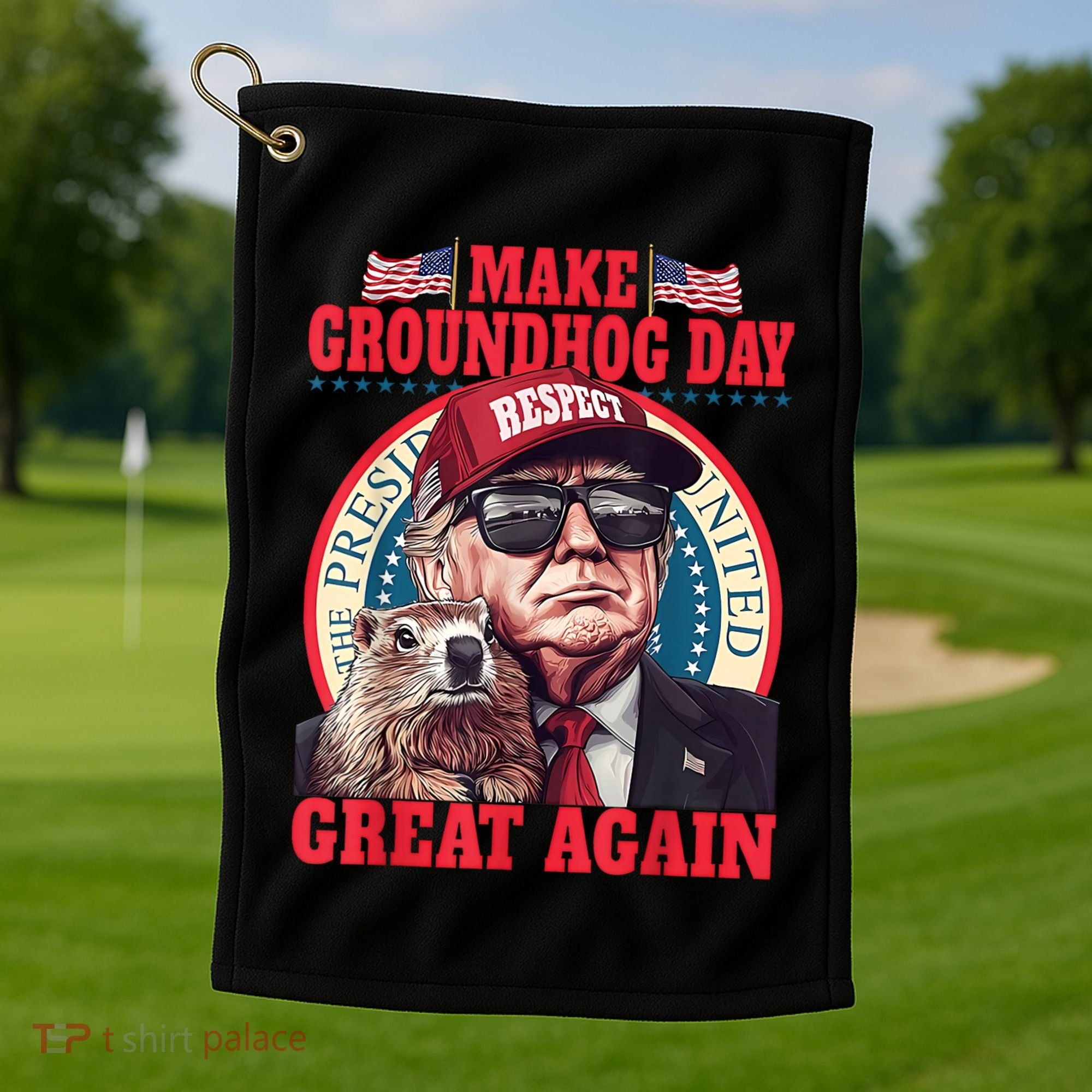 Funny Cool Trump Groundhog Make Groundhog Day Great Again Golf Towel