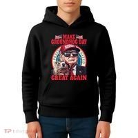 Funny Cool Trump Groundhog Make Groundhog Day Great Again Kids Hoodie thumb 4