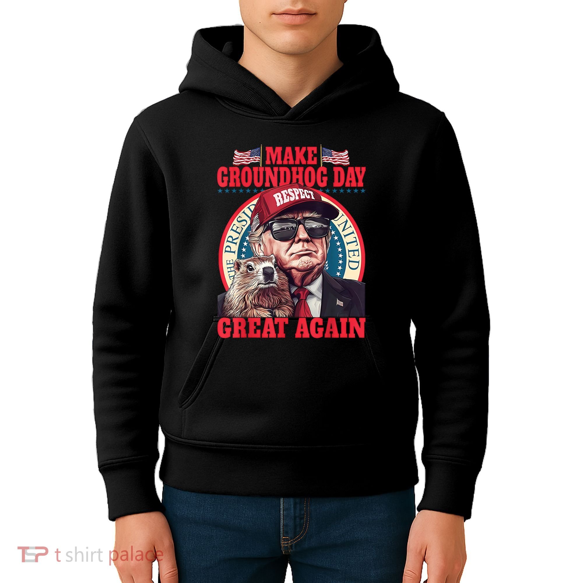 Funny Cool Trump Groundhog Make Groundhog Day Great Again Kids Hoodie