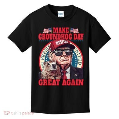 Funny Cool Trump Groundhog Make Groundhog Day Great Again Kids T-Shirt