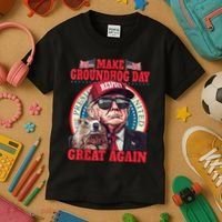 Funny Cool Trump Groundhog Make Groundhog Day Great Again Kids T-Shirt thumb 3
