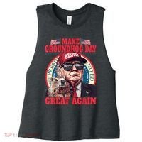 Funny Cool Trump Groundhog Make Groundhog Day Great Again Women's Racerback Cropped Tank thumb 0