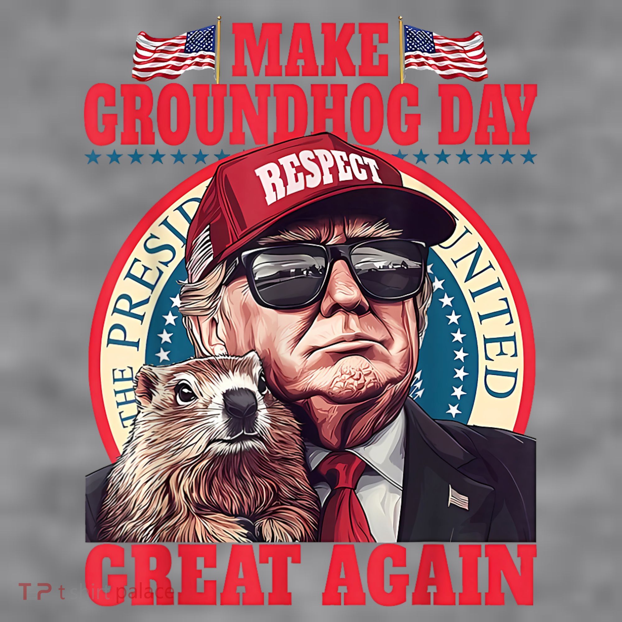Funny Cool Trump Groundhog Make Groundhog Day Great Again Women's Racerback Cropped Tank