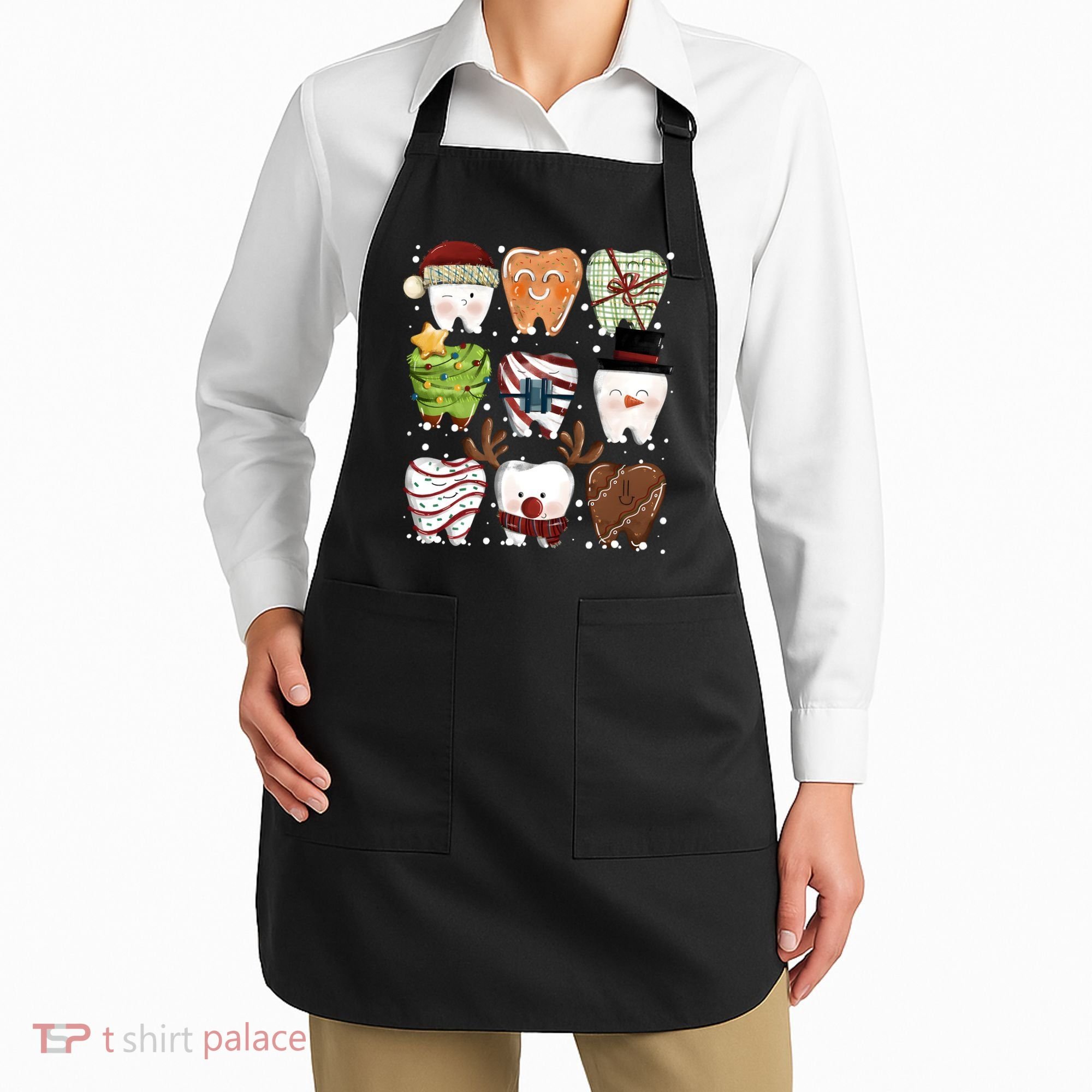 Funny Christmas Teeth Dental Dentist Santa Reindeer Snowman Gingerbread Apron
