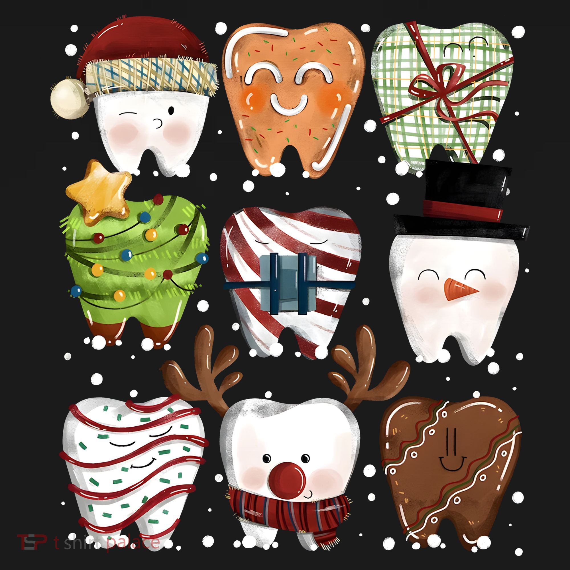 Funny Christmas Teeth Dental Dentist Santa Reindeer Snowman Gingerbread T-Shirt