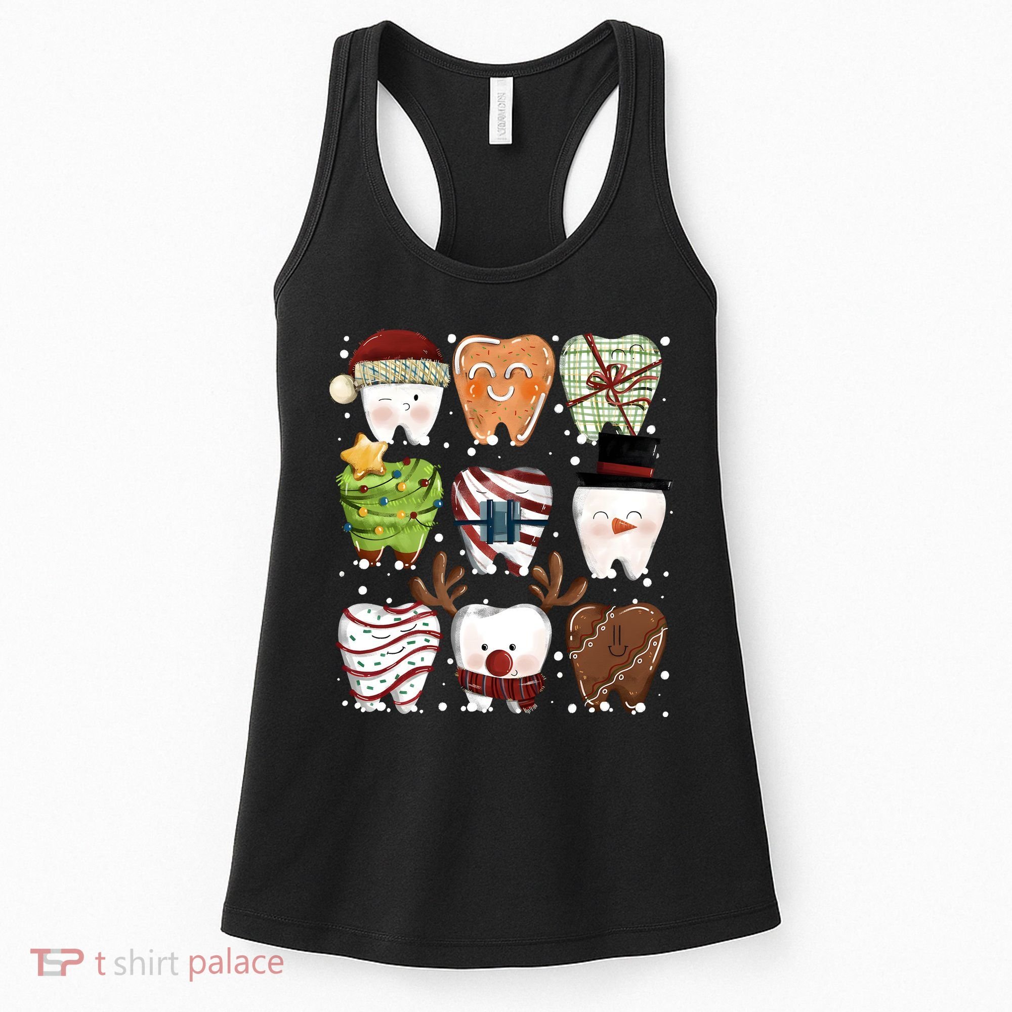 Funny Christmas Teeth Dental Dentist Santa Reindeer Snowman Gingerbread Women's Tank Top