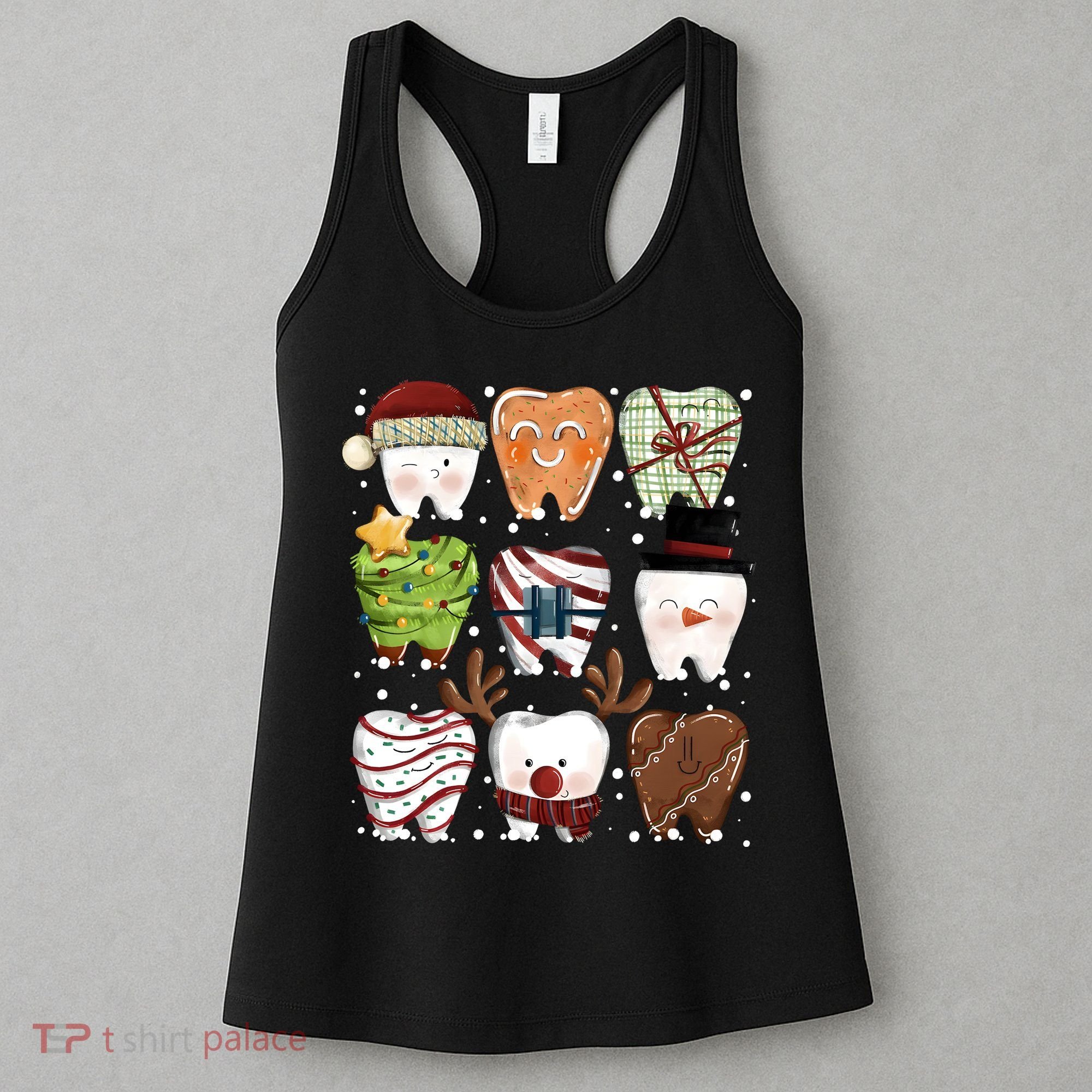Funny Christmas Teeth Dental Dentist Santa Reindeer Snowman Gingerbread Women's Tank Top