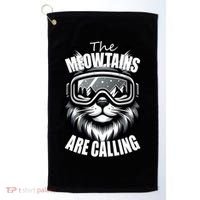 Funny Cat The Meowtains Are Calling Snowboard Ski Lover Golf Towel thumb 0