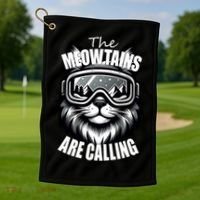 Funny Cat The Meowtains Are Calling Snowboard Ski Lover Golf Towel thumb 1