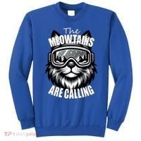 Funny Cat The Meowtains Are Calling Snowboard Ski Lover Sweatshirt thumb 0