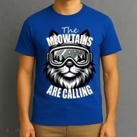 Funny Cat The Meowtains Are Calling Snowboard Ski Lover T-Shirt thumb 3