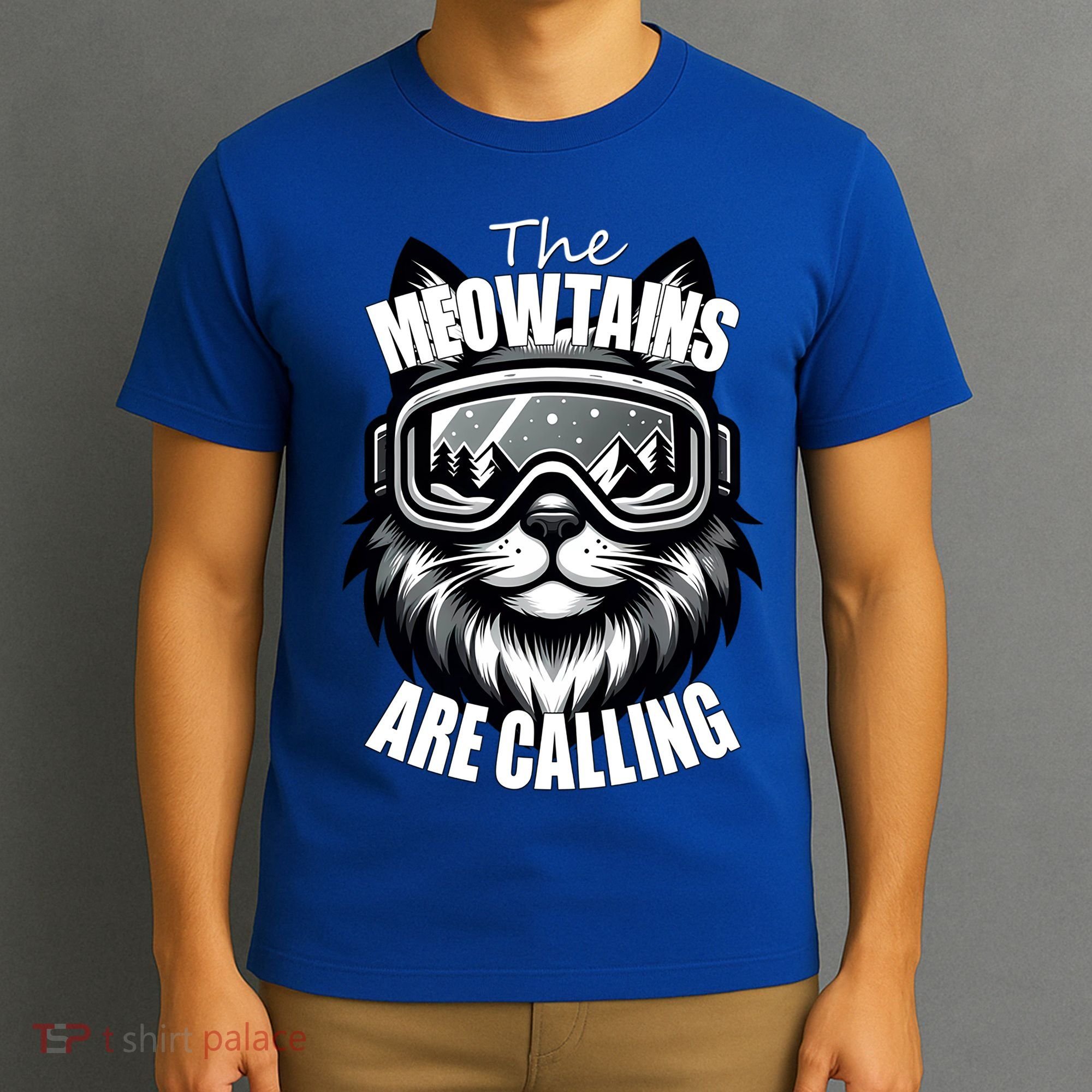 Funny Cat The Meowtains Are Calling Snowboard Ski Lover T-Shirt