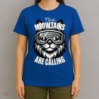 Funny Cat The Meowtains Are Calling Snowboard Ski Lover T-Shirt thumb 4