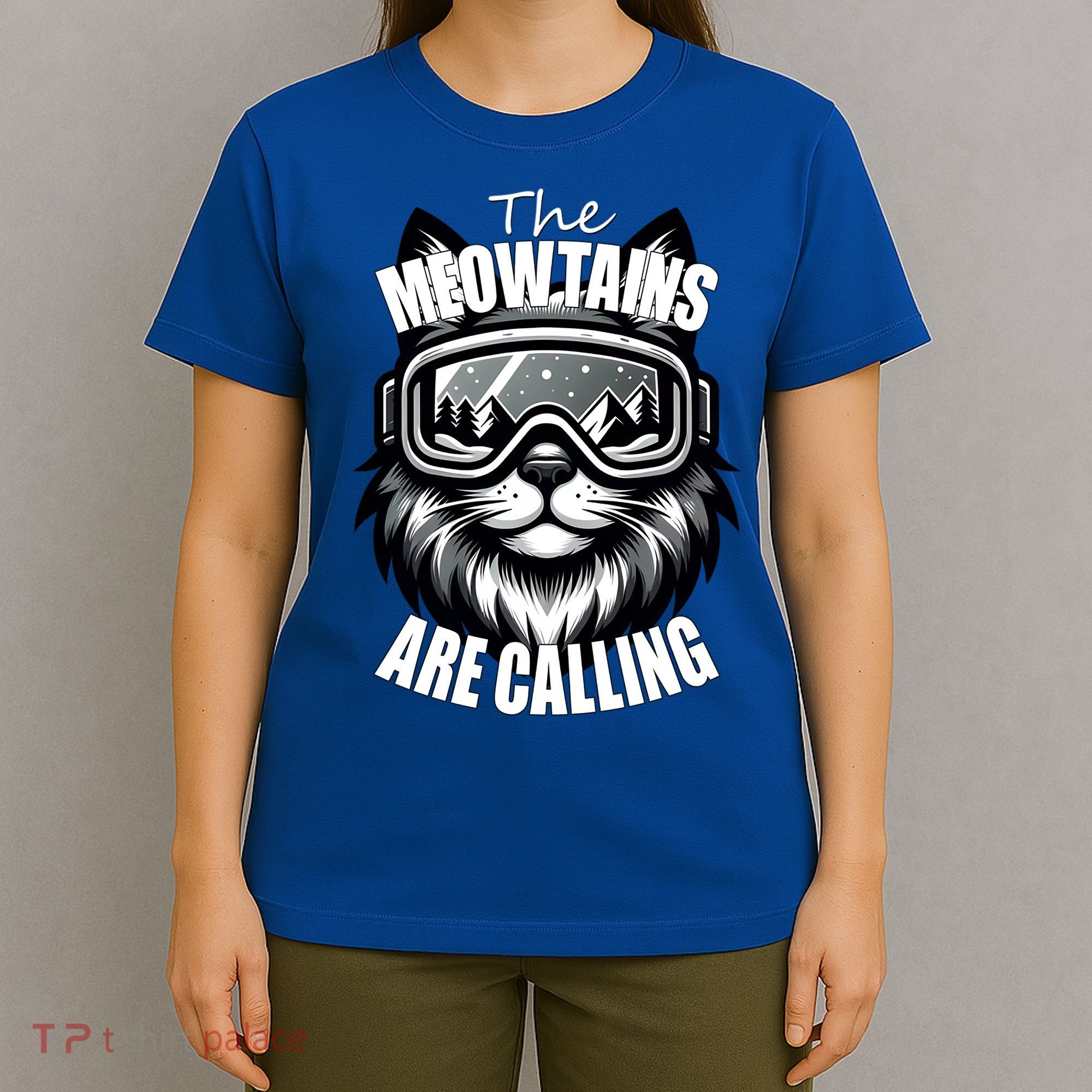 Funny Cat The Meowtains Are Calling Snowboard Ski Lover T-Shirt