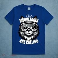 Funny Cat The Meowtains Are Calling Snowboard Ski Lover T-Shirt thumb 5