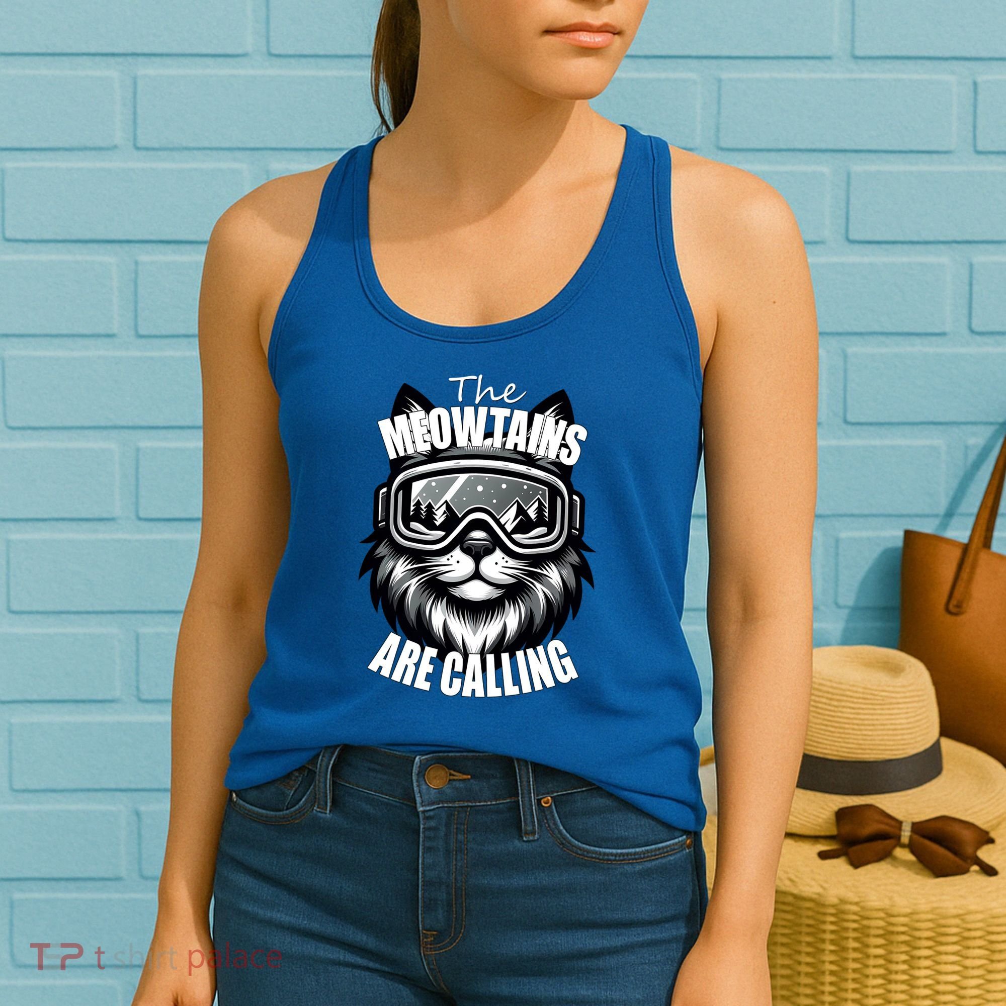 Funny Cat The Meowtains Are Calling Snowboard Ski Lover Women's Tank Top