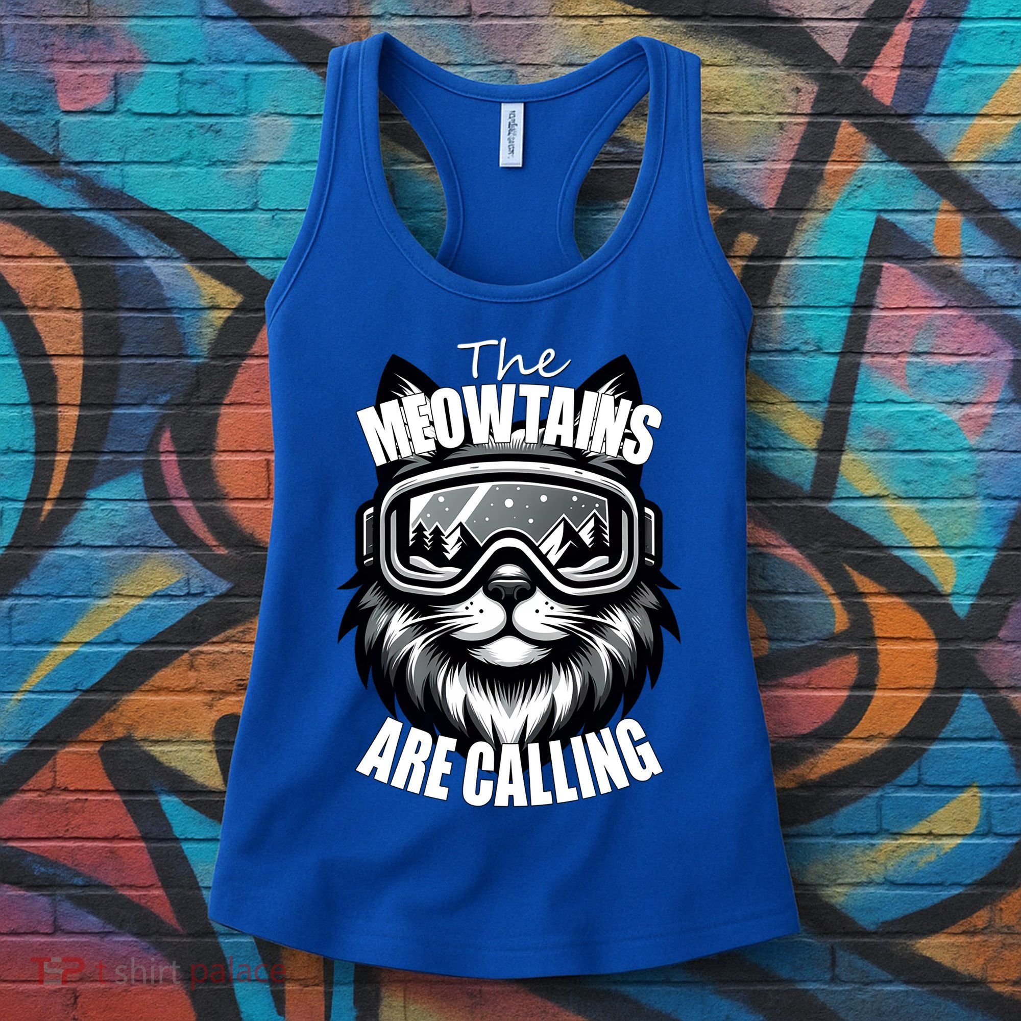 Funny Cat The Meowtains Are Calling Snowboard Ski Lover Women's Tank Top