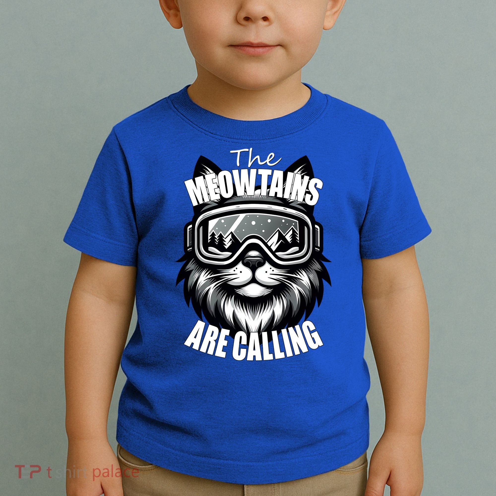 Funny Cat The Meowtains Are Calling Snowboard Ski Lover Toddler T-Shirt