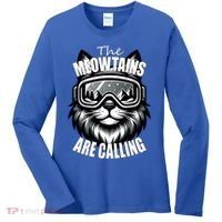 Funny Cat The Meowtains Are Calling Snowboard Ski Lover Women's Long Sleeve Shirt thumb 0