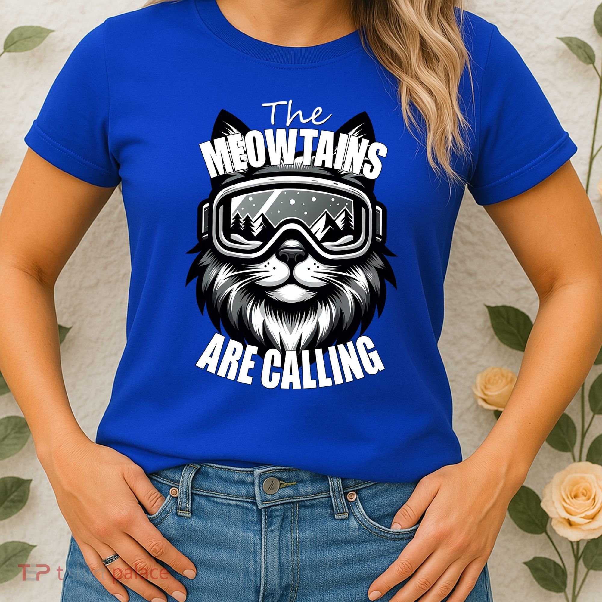 Funny Cat The Meowtains Are Calling Snowboard Ski Lover Women's T-Shirt