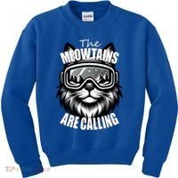 Funny Cat The Meowtains Are Calling Snowboard Ski Lover Kids Sweatshirt thumb 0