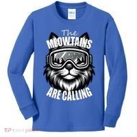 Funny Cat The Meowtains Are Calling Snowboard Ski Lover Kids Long Sleeve Shirt thumb 0