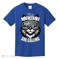 Funny Cat The Meowtains Are Calling Snowboard Ski Lover Kids T-Shirt thumb 0
