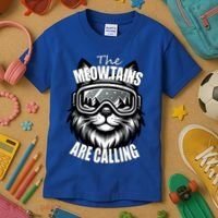 Funny Cat The Meowtains Are Calling Snowboard Ski Lover Kids T-Shirt thumb 3