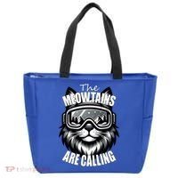 Funny Cat The Meowtains Are Calling Snowboard Ski Lover Tote Bag thumb 0