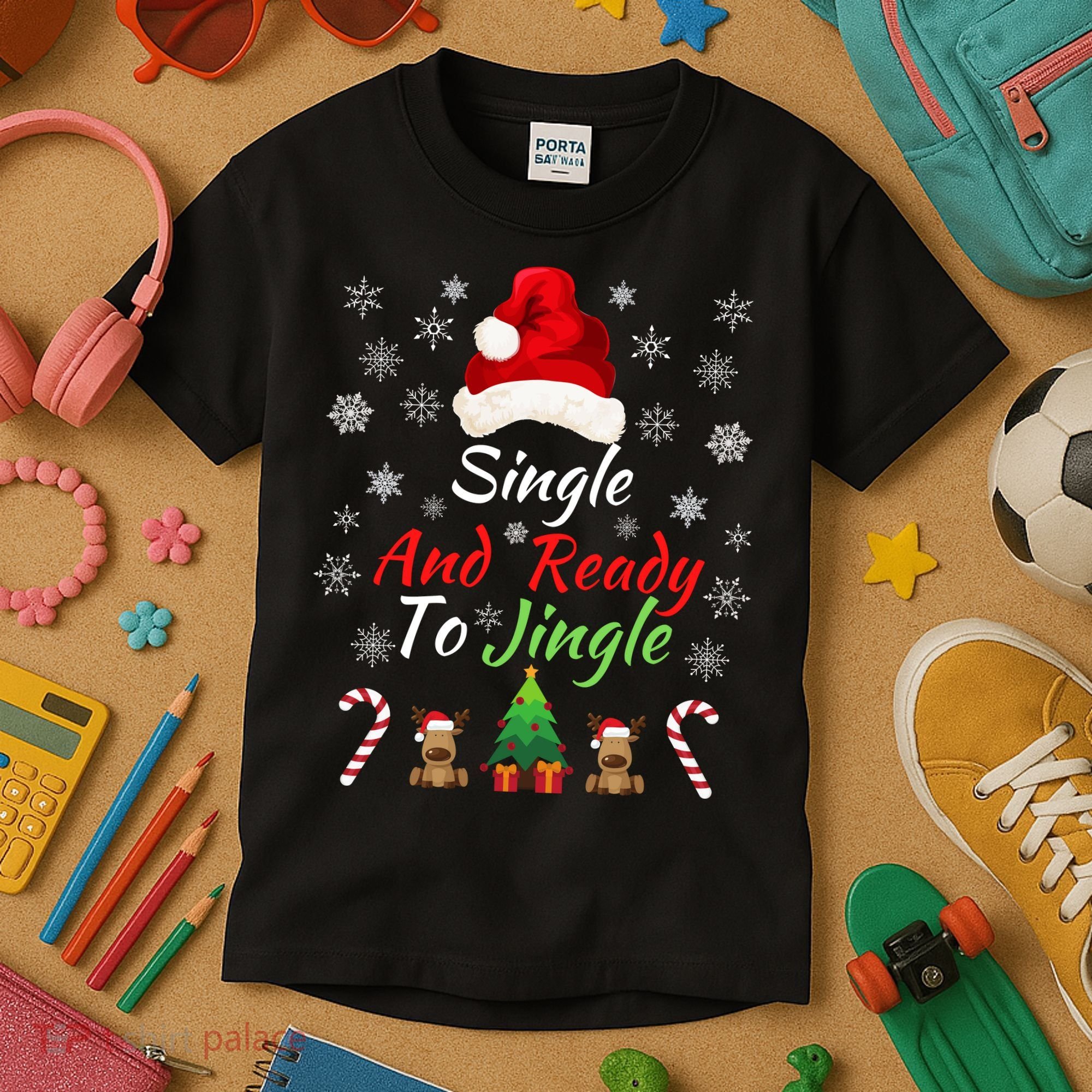 Funny Christmas Tree Single Ready To Jingle Christmas Jingle Xmas Holiday Gift Kids T-Shirt