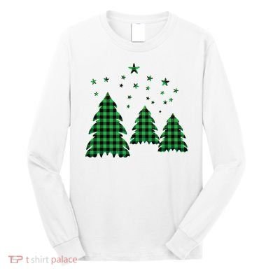 Festive Christmas Trees Pattern Long Sleeve Shirt