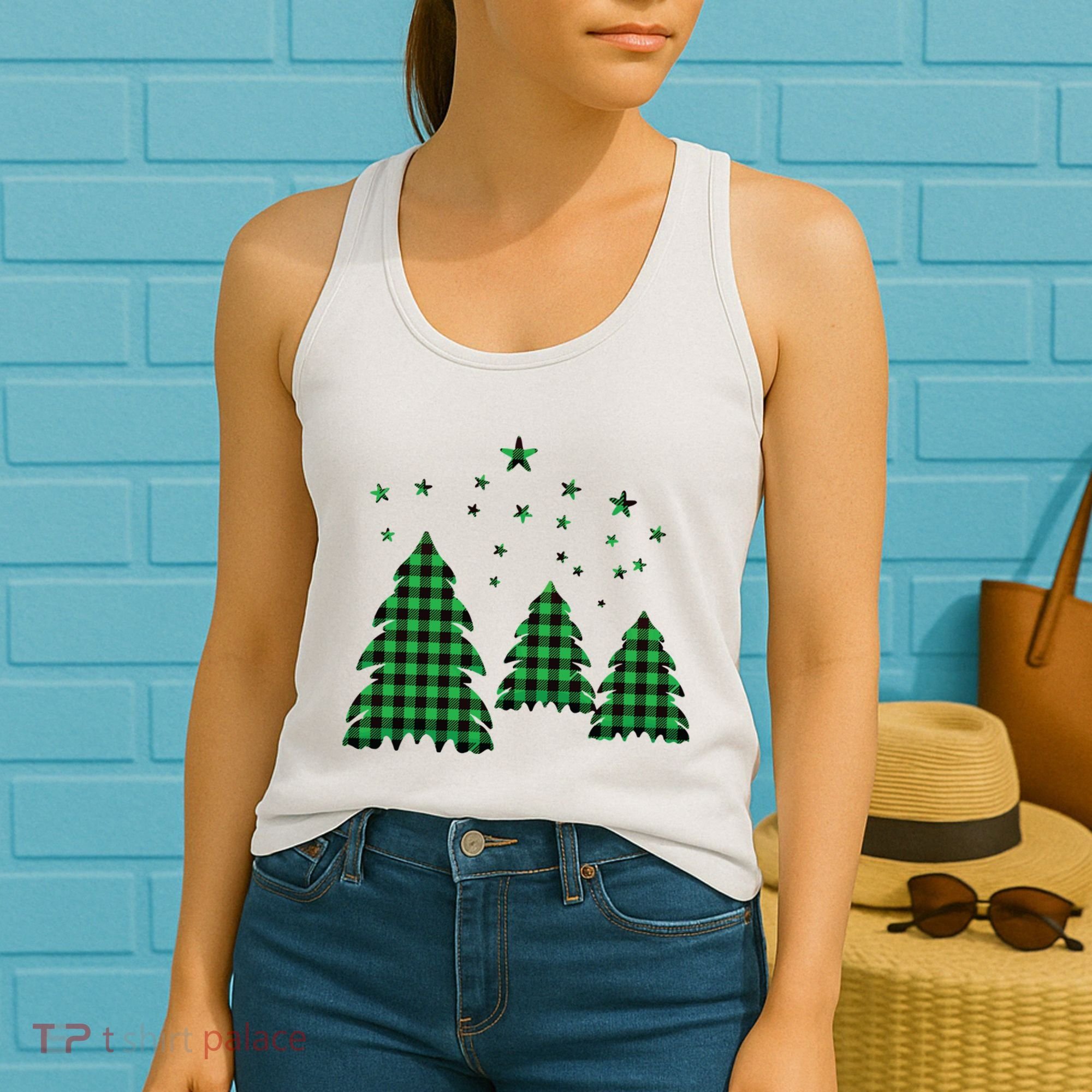Festive Christmas Trees Pattern Women's Tank Top