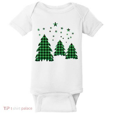 Festive Christmas Trees Pattern Baby Bodysuit