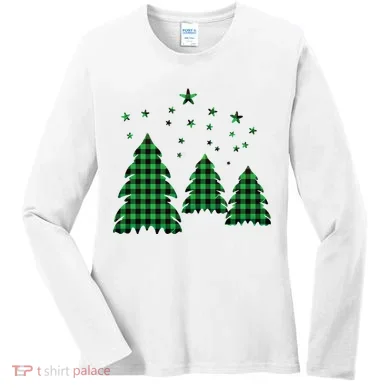 Festive Christmas Trees Pattern Women's Long Sleeve Shirt