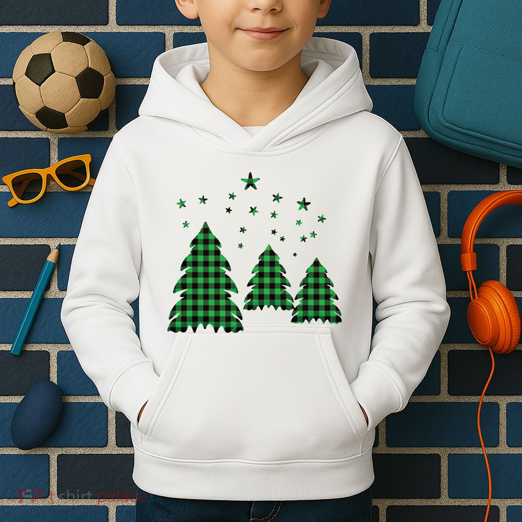 Festive Christmas Trees Pattern Kids Hoodie