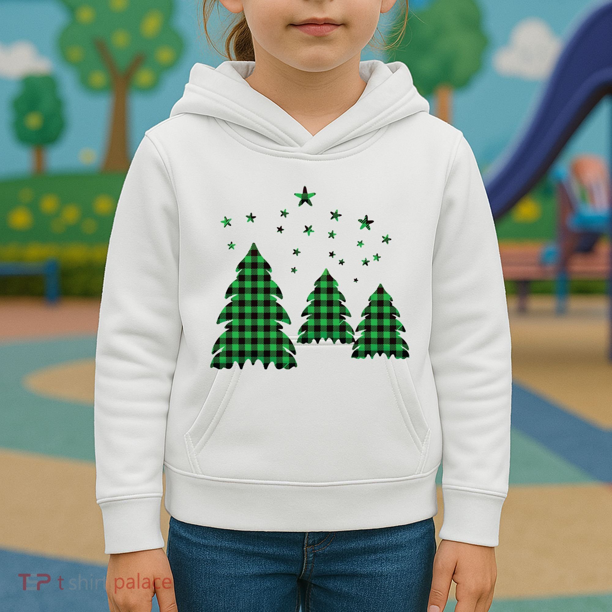 Festive Christmas Trees Pattern Kids Hoodie