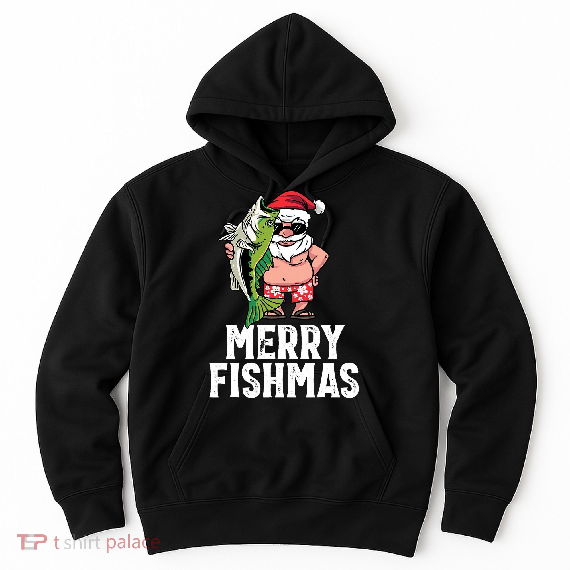 Funny Christmas Themed Bass Fishing Gift Merry Fishmas Hoodie