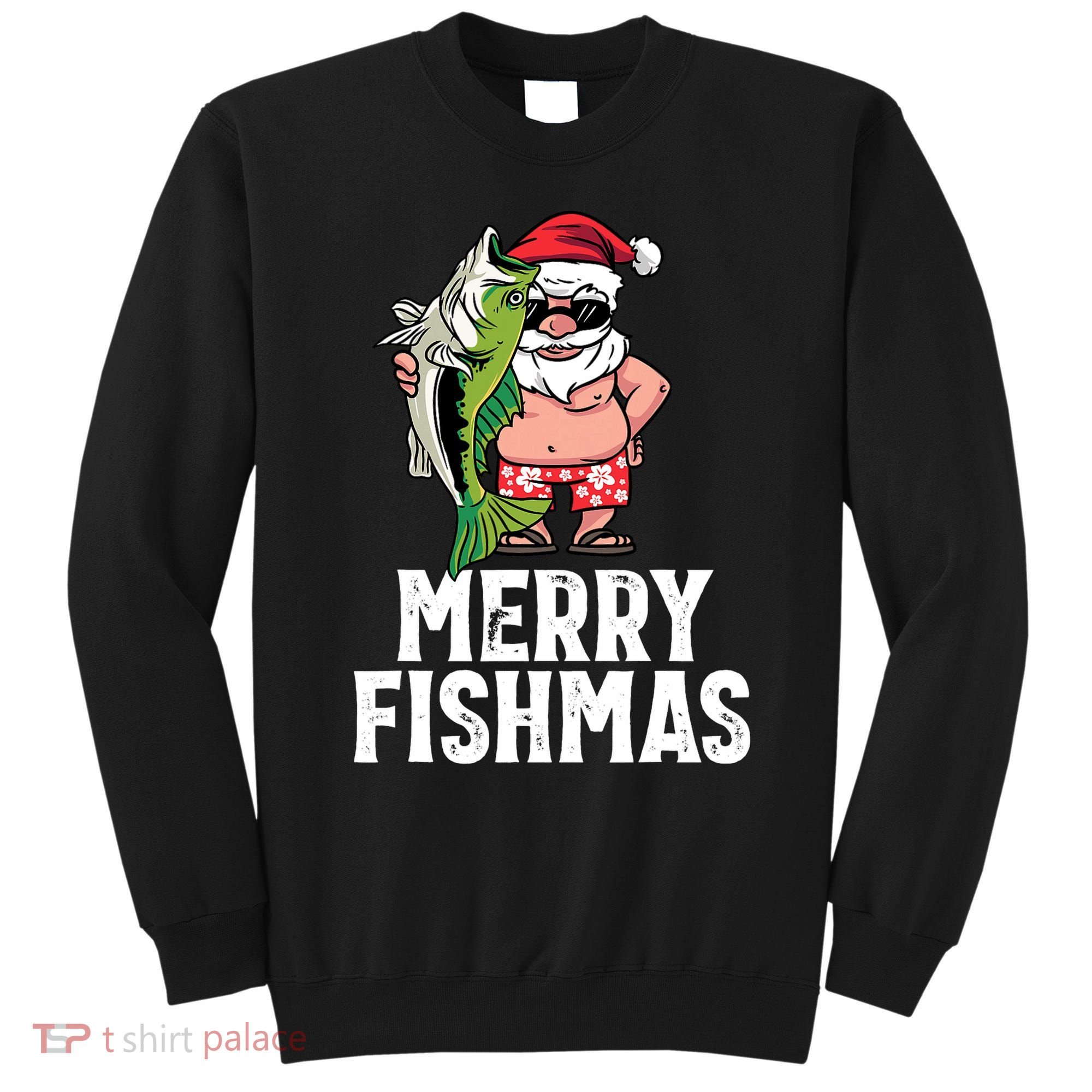 Funny Christmas Themed Bass Fishing Gift Merry Fishmas Sweatshirt