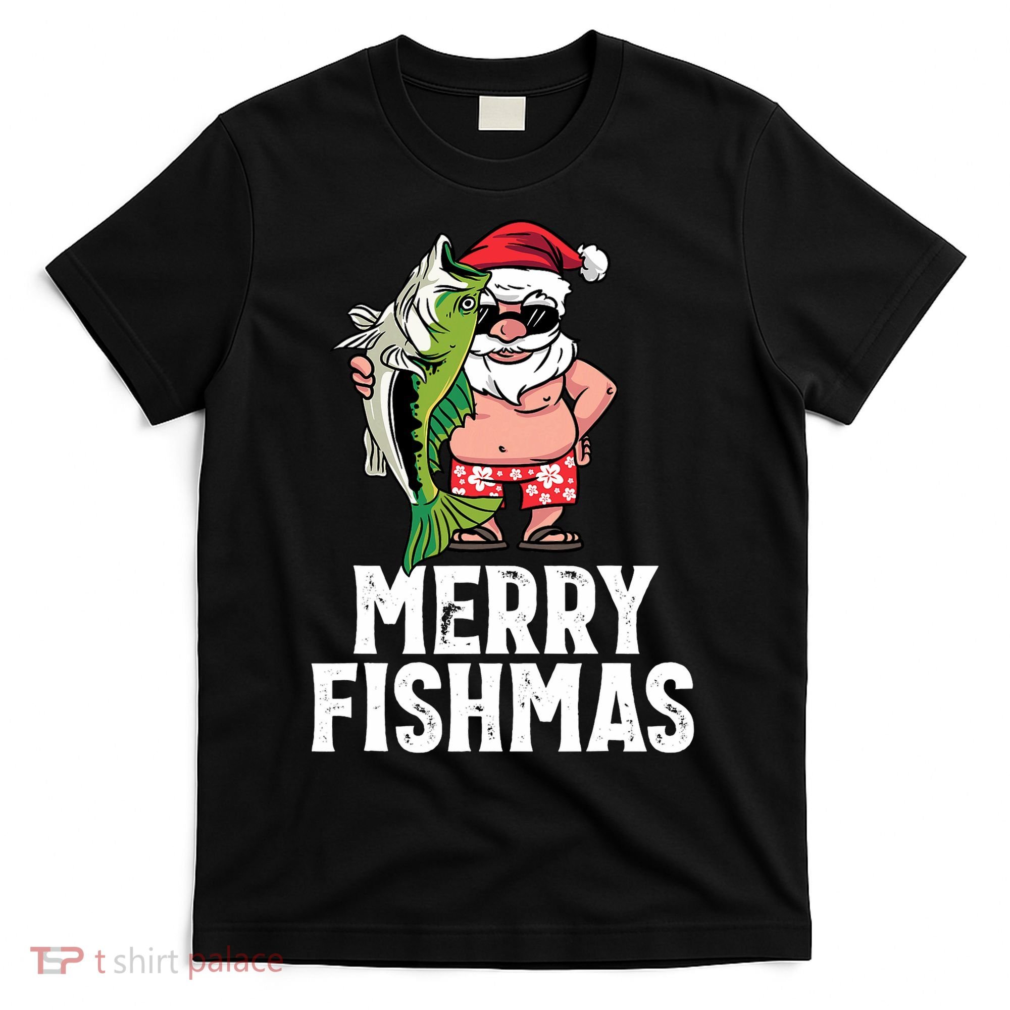 Funny Christmas Themed Bass Fishing Gift Merry Fishmas T-Shirt
