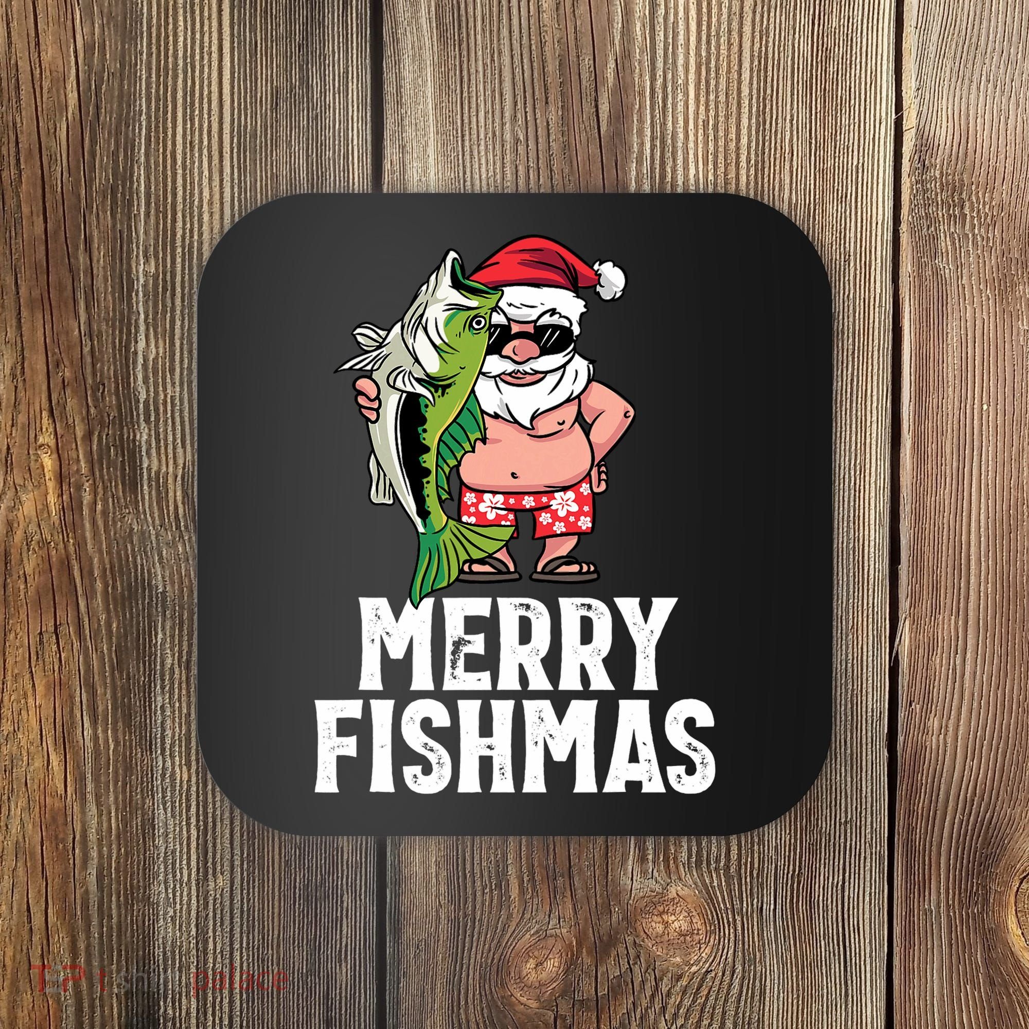 Funny Christmas Themed Bass Fishing Gift Merry Fishmas Coaster
