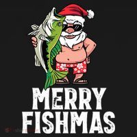 Funny Christmas Themed Bass Fishing Gift Merry Fishmas Polo thumb 3