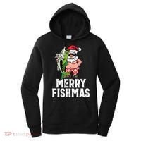 Funny Christmas Themed Bass Fishing Gift Merry Fishmas Women's Hoodie thumb 0