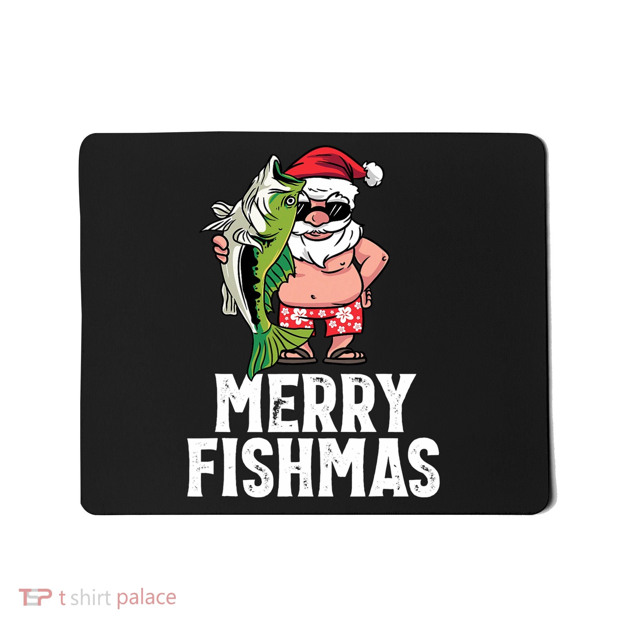 Funny Christmas Themed Bass Fishing Gift Merry Fishmas Mousepad